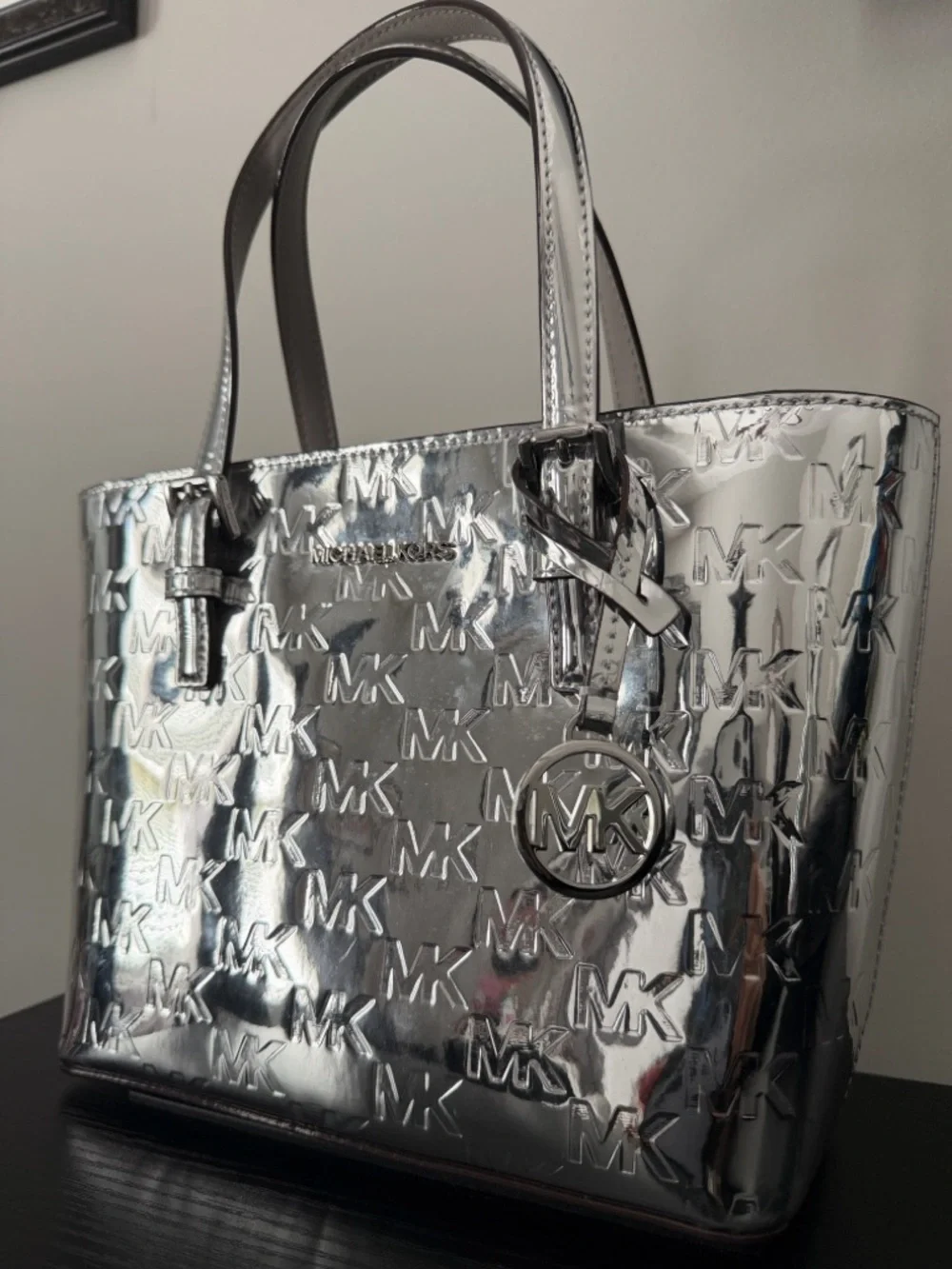 MICHAEL KORS Jet Set Extra Small Metallic Silver Embossed Tote - Picture 3 of 16